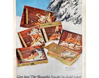 Gold Label Luxury Cigars 1967 Vintage Print Ad Retro Cigar Memorabilia Collector Mid Century Modern Cigar Collector Photo Gift Boxed Cigars