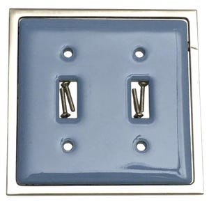 New Old Stock Vintage Stoney Blue Ceramic Double Switch Wall Plate Liberty Hardware Mfg. Retro Home Restoration Mid Century Modern