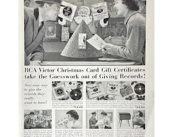1955 RCA Victor Vintage Print Ad Retro Record Albums Gift Certificate Ad Vinyl Records Mid Century Modern Christmas Music Gift Photo Ad