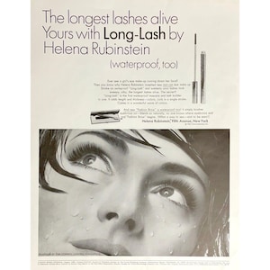 Helena Rubinstein Mascara 1965 Vintage Print Ad Retro Makeup Memorabilia Mid Century Modern Woman Long Lash Mascara Photo 1960&#39;s Makeup