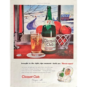 Clicquot Club Ginger Ale Vintage Print Ad 1945 Retro Mixer Soda Ad Memorabilia Vintage Soda Ad Mid Century Modern Bar Wall Art Vintage Drink