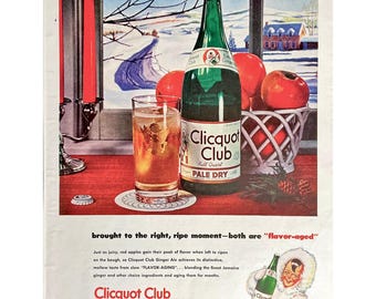 Clicquot Club Ginger Ale Vintage Print Ad 1945 Retro Mixer Soda Ad Memorabilia Vintage Soda Ad Mid Century Modern Bar Wall Art Vintage Drink