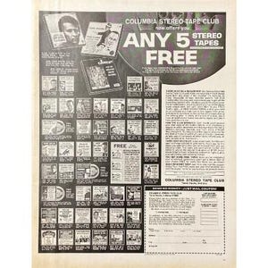 Columbia Music Vintage Print Ad 1968 Original Magazine Advertising Print 1960&#39;s Stereo Tape Club Retro Wall Art Vintage Music Advertisement
