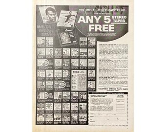 Columbia Music Vintage Print Ad 1968 Original Magazine Advertising Print 1960's Stereo Tape Club Retro Wall Art Vintage Music Advertisement