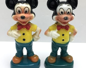 Vintage 2 Mickey Mouse Plastic Figurines Walt Disney Collectible 1960's Memorabilia