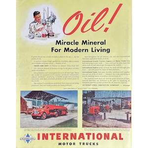 International Harvester Vintage Print Ad 1948 Oil Heavy Machinery Photo Ad Oil Industry Memorabilia Mid Century Modern Trucks Advertisement