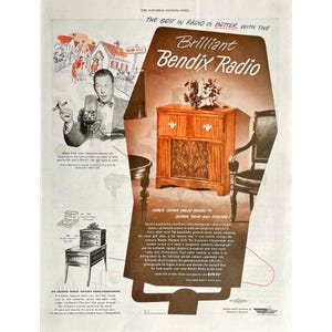 Bendix Radio Vintage Print Ad 1947 Retro Stereo Ads Vintage Phonograph Photo Mid Century Modern Radio Wall Art Vintage Radio Memorabilia