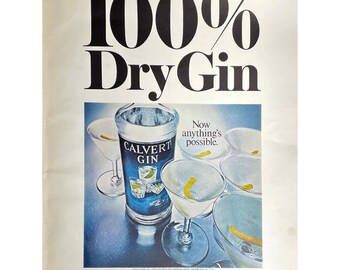Calvert Gin 1967 Vintage Print Ad Retro Alcohol Ads 100% Dry Gin Memorabilia Mid Century Modern Gin Alcohol Wall Art Dry Gin Advertisement