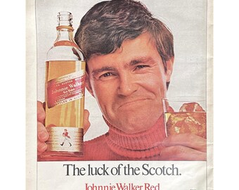 1970 Johnny Walker Scotch Vintage Print Ad Retro Scotch Memorabilia Cocktail Ads Vintage Alcohol Memorabilia Smiling Man With Drink Photo Ad