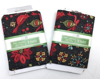 Holiday Fabric Lot of 2 Christmas Print Cardinals Poinsettias Quilting Fabric 1 Yard Each 100% Cotton Christmas Crafts Sewing Projects