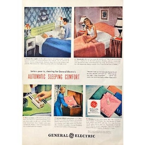 1947 GE Electric Blanket Print Ad Original Magazine Vintage