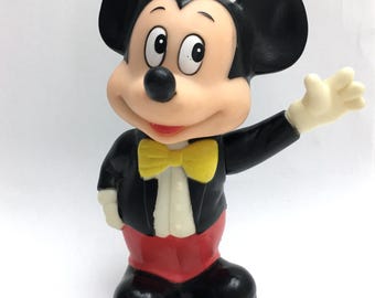 Vintage Mickey Mouse Plastic Piggy Bank Walt Disney Character Coin Bank 6" Tall Mickey Memorabilia