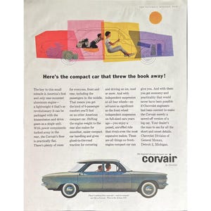 Chevrolet Corvair Vintage Print Ad 1960 Original Magazine Chevy Memorabilia Corvair Gift Idea Mid Century Modern Car Wall Art Collector