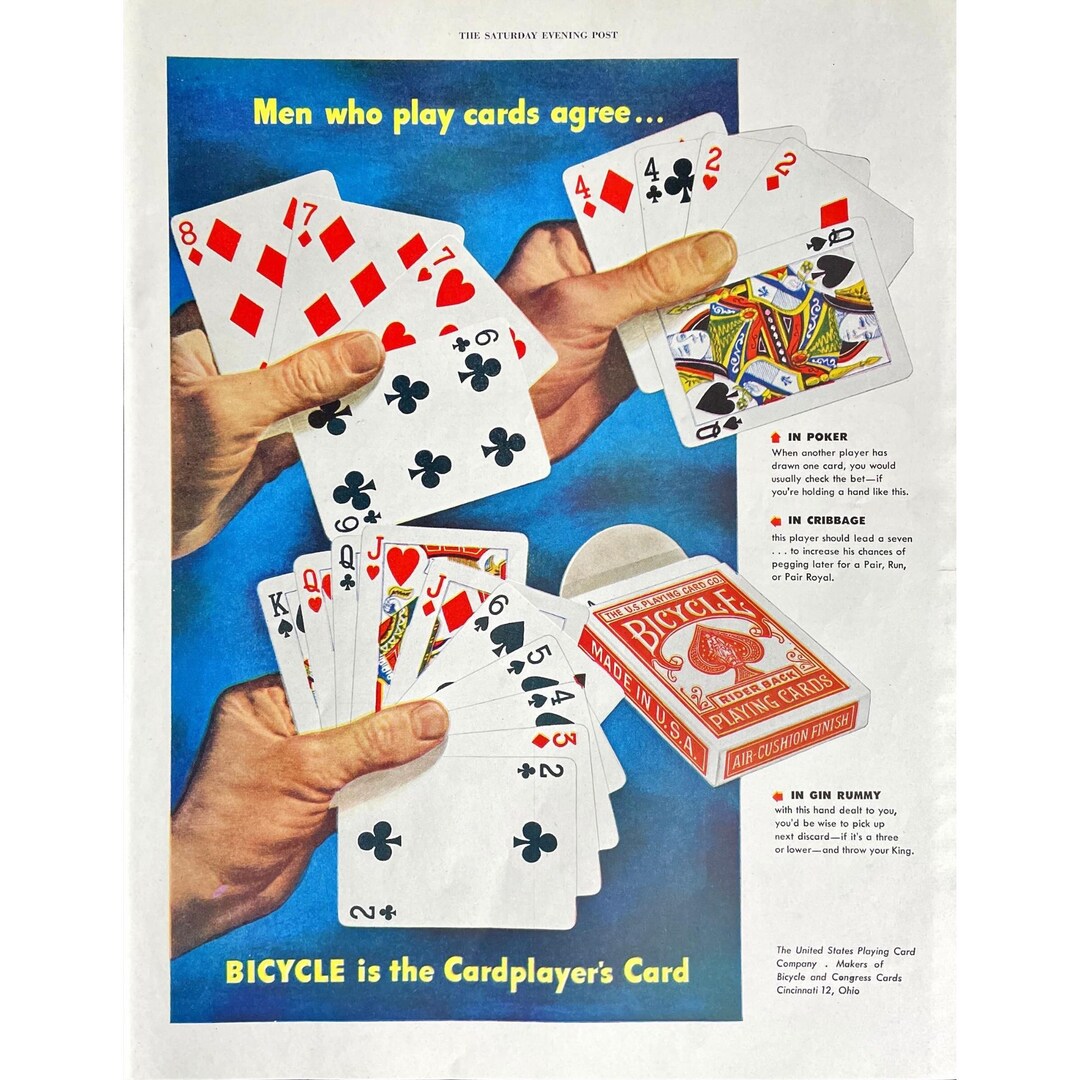 Bicycle Playing Cards Vintage Print Ad 1947 Retro Card Games Poker ...