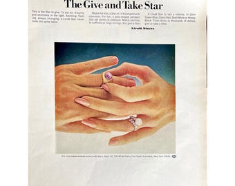 Linde Stars Jewelry 1967 Vintage Print Ad Retro Men's Ring Vintage Jewelry Photo Mid Century Modern Linde Star Jewelry Photo Diamond Ring