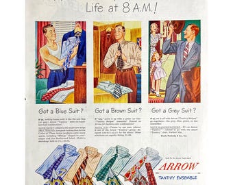 Arrow Shirts Vintage Print Ad 1947 Retro Businessman Clothes Mid Century Modern Men's Clothes Vintage Arrow Shirts Memorabilia 1940s Clothes