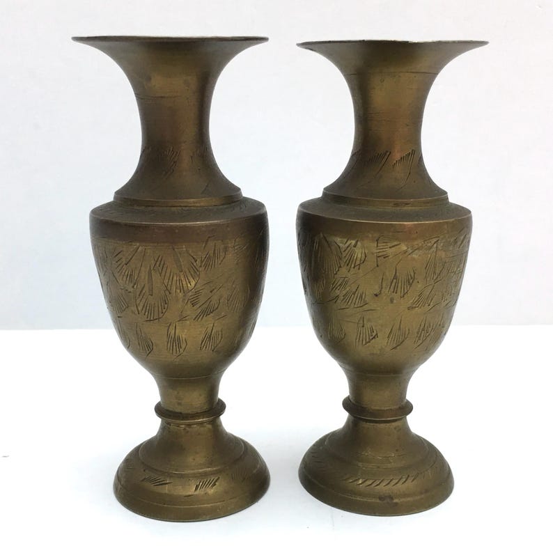 Vintage Brass Candlestick Holders Etched Pattern Traditional India Brass 5 Tall Brass Home Decor