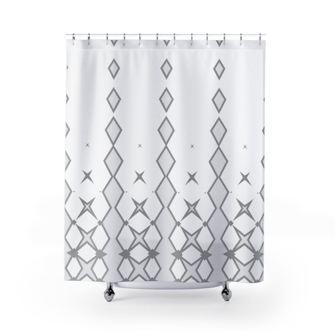 Gray and White Shower Curtain Gray White Bathroom Decor Grey Etsy