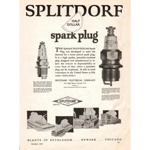 Splitdorf Spark Plugs 1926 Car Parts Print Ad Antique Auto Memorabilia Vintage Car Spark Plug Advertisement Splitdorf Electrical Company