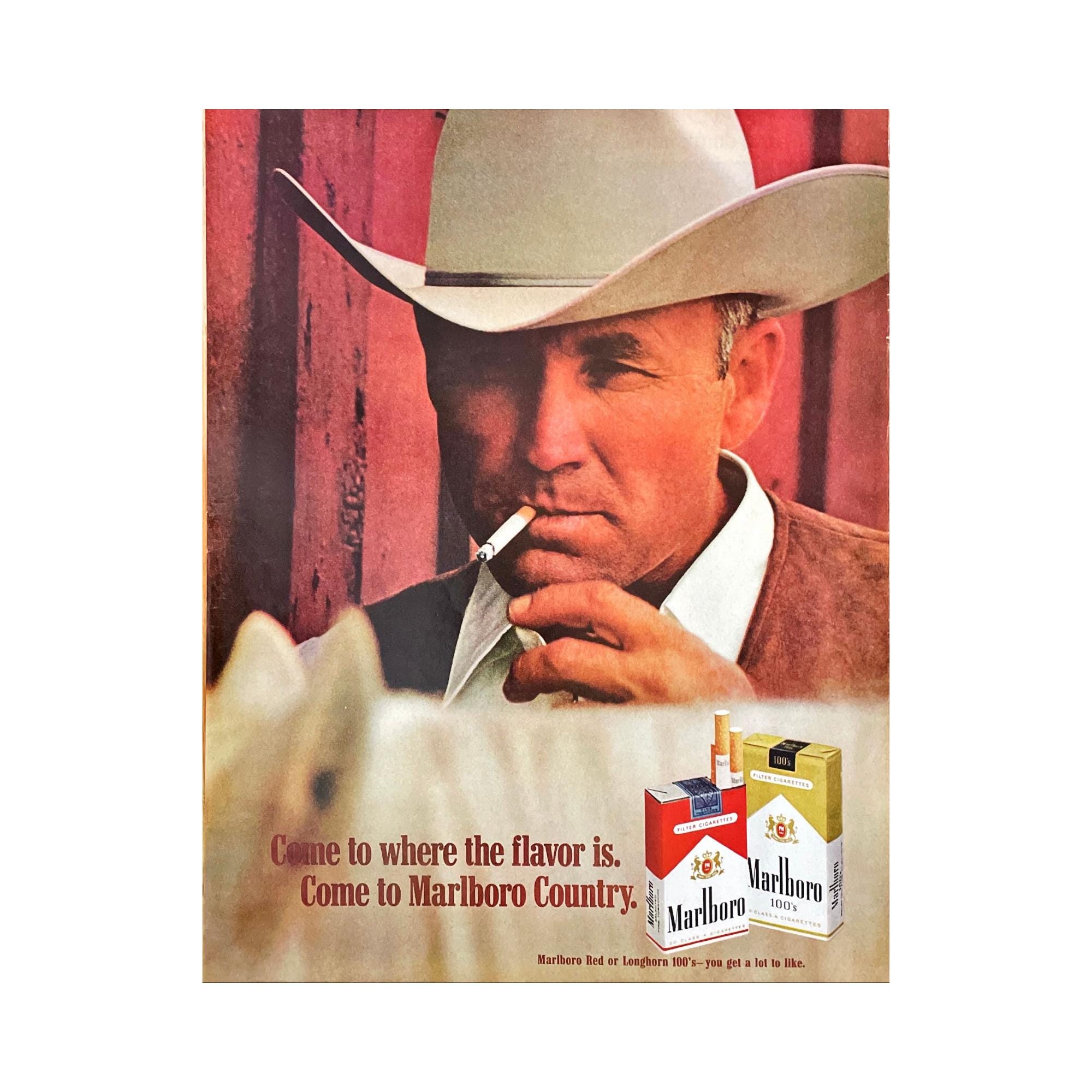 flavor country cigarettes Vintage Print Ad Marlboro Cigarettes 1970 Original Magazine Advertisement  Marlboro Country Cowboy Retro Smoking Advertisement Marlboro Man