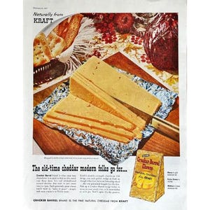 Vintage Print Ad Kraft Cracker Barrel Cheese 1951 Original Magazine Advertisement 1950&#39;s Retro Cheese Ad Cracker Barrel Vintage Food Ads