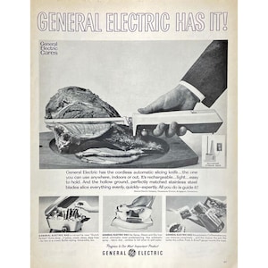 GE Kitchen Appliances 1965 Vintage Print Ad Carving Knife Coffee Pot Memorabilia Mid Century Modern Electric Appliance Photo Ads Skillet