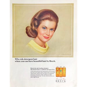 Breck Shampoo 1965 Vintage Print Ad Retro Shampoo Memorabilia Mid Century Modern Woman Hairstyle 1960&#39;s Shampoo Advertisement Photo Ad