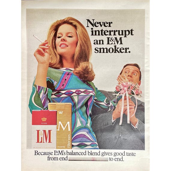 l&m cigarette L&M Cigarettes 1968 Vintage Print Ad Retro Cigarette Memorabilia Mid  Century Modern Couple Smoking Photo Ad Vintage Tobacco Collector Ad