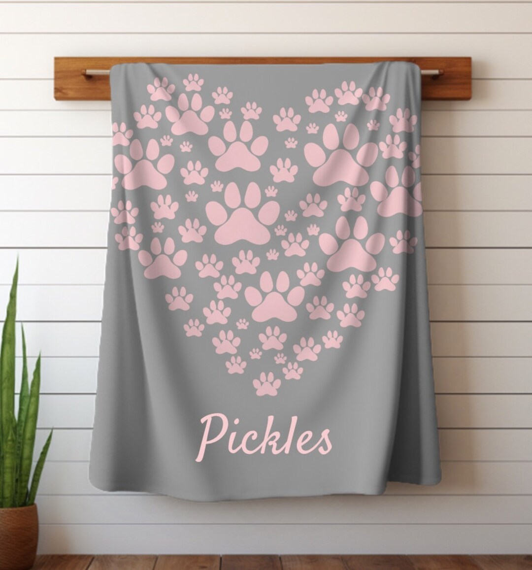 Gray & Pink Personalized Dog Blanket Cat Custom Name Velveteen Cat Dog Security Blanket Dog Mom