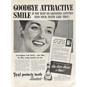 Teel Liquid Toothpaste 1944 Vintage Print Ad Retro Tooth Care Vintage Health Products Memorabilia Photo Advertisement Smiling Woman