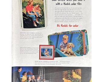 Kodak Film & Cameras Vintage Print Ad 1948 Color Film Camera Kodak Memorabilia Retro Movie Camera Mid Century Modern Kodak Photo Ads