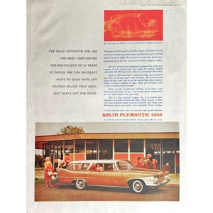 1960 Plymouth Station Wagon Vintage Print Ad 1960 Original Magazine Retro Family Car Ad Vintage Car Dealer Memorabilia Plymouth Cars Gifts