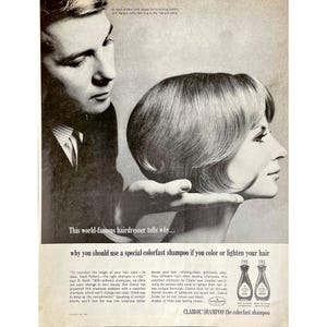 1965 Clairol Shampoo Vintage Print Ad Retro Hair Care Memorabilia Colorfast Shampoo Clairol Collector Photo Ad Mid Century Modern Hairstyle
