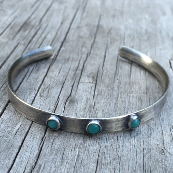 Silver Cuff Bracelet, Sterling Silver Bracelet, Amazonite Bracelet, Stacking Bracelet, Rustic Cuff, Gemstone Bracelet, Silver Bangle