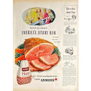 Armour Ham Vintage Print Ad 1947 Food Original Magazine Advertising Ephemera Food Ads Retro Magazine Print Scrapbooking Retro Wall Decor