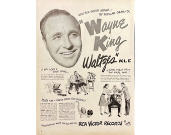 Wayne King RCA Records Vintage Print Ad 1947 Original Magazine Advertising Ephemera Ads Retro Magazine Music Scrapbook Retro Wall Decor