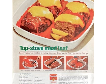 1965 Campell's Tomato Soup Vintage Print Ad Meatloaf Recipe Soup Memorabilia Retro Food Advertisements Vintage Campbell's Collectors Ad
