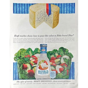 1965 Kraft Salad Dressing Vintage Print Ad Roka Blue Cheese Food Kraft Foods Memorabilia Mid Century Modern Salad Dressing Photo Ad