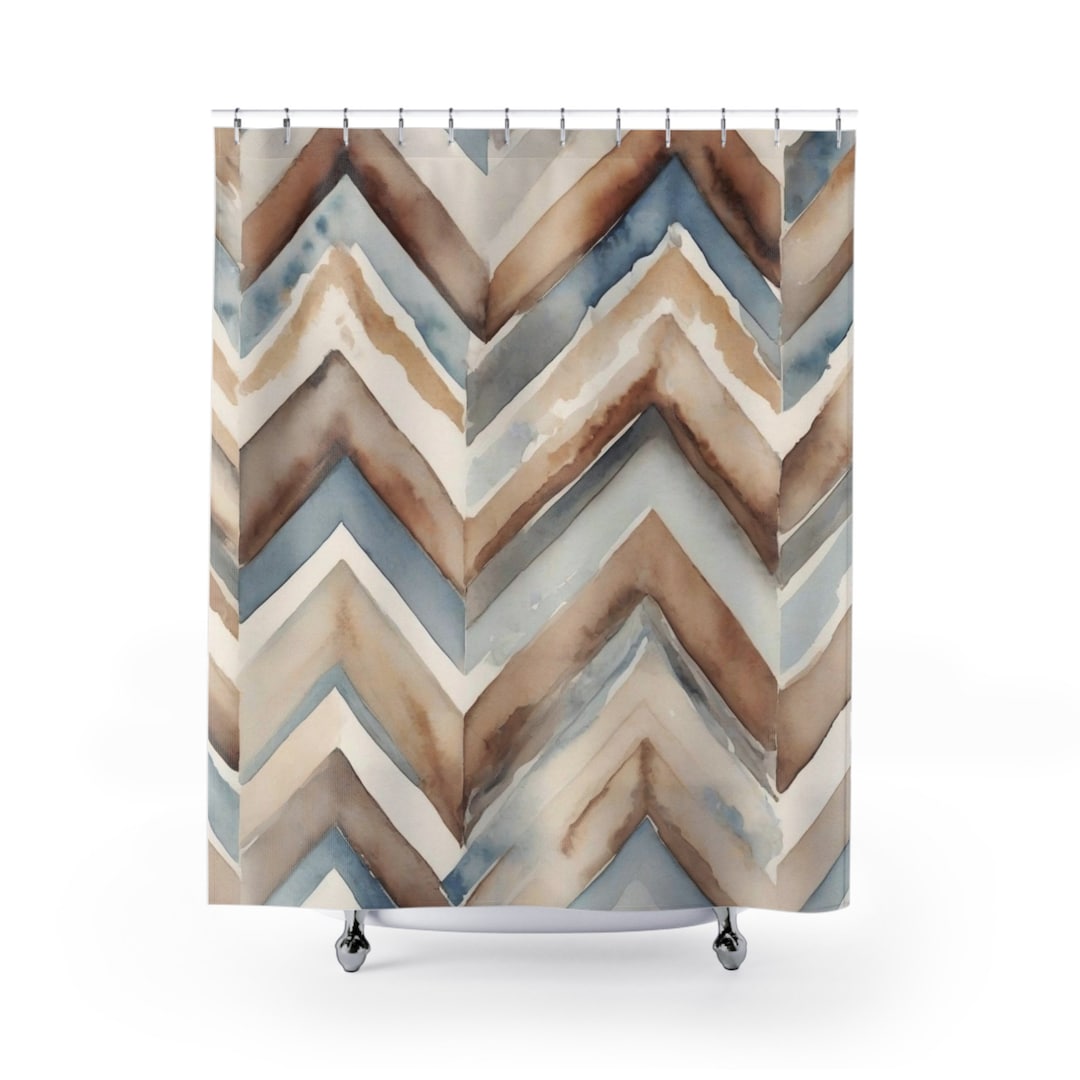 Brown and Blue Shower Curtain Brown Tan Print Bathroom Decor Tan Shower