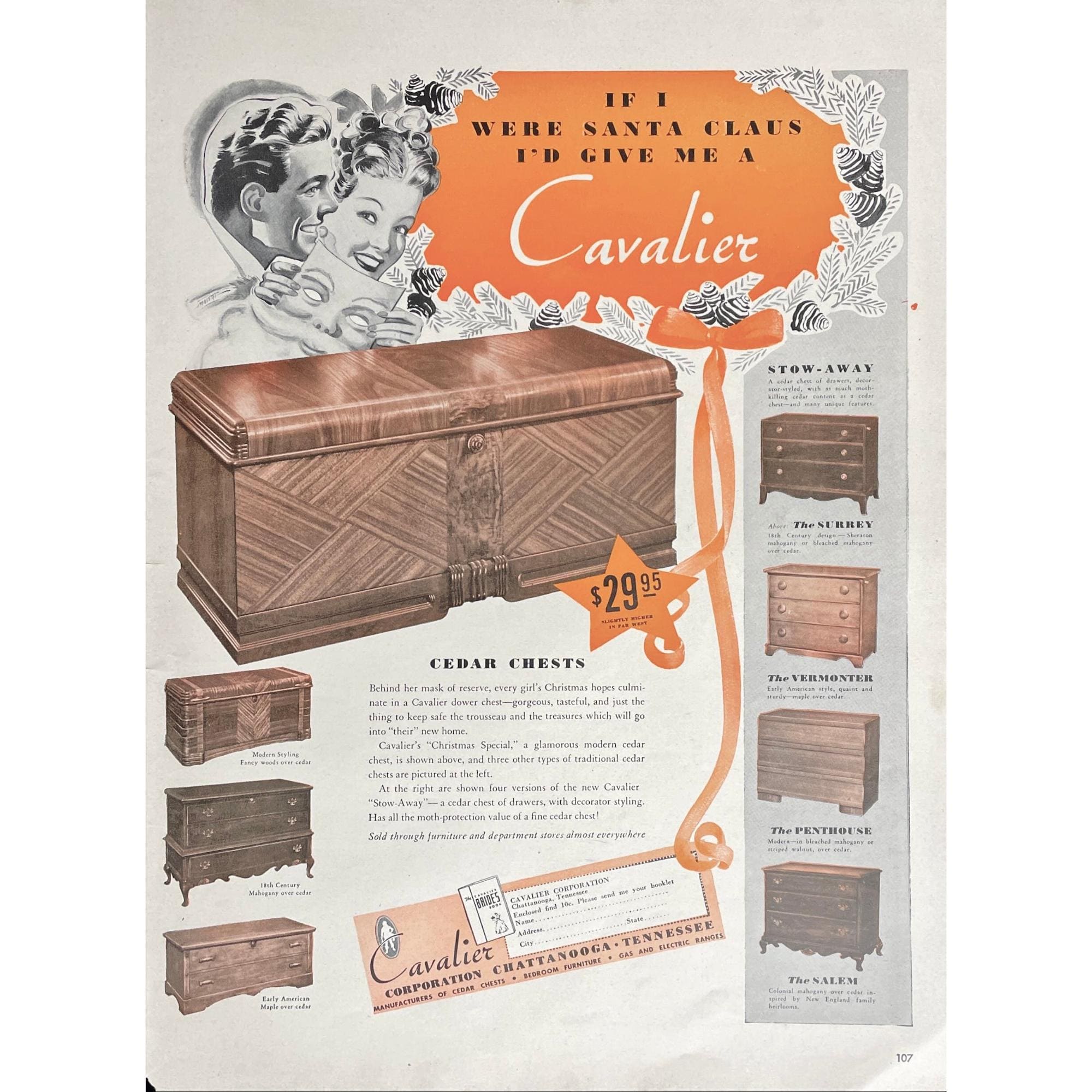 Cavalier Cedar Chests 1941 Vintage Print Ad Retro Furniture Memorabilia Wooden Dressers Cedar Hope Chests Vintage Furniture Photos Ad