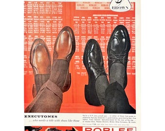 Vintage Print Ad Roblee Executones Shoes 1959 Men's Shoes Original Magazine Advertisement Brown Shoe Co. Retro Men's Shoes Vintage Ads