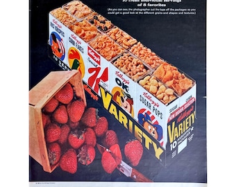 Vintage Print Ad Kelloggs Cereal 1963 Original Magazine Advertisement Retro Cereal Ads Kitchen Wall Art Variety Pack Cereal Ad Memorabilia
