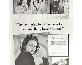 Woodbury Facial Soap 1942 Vintage Print Ad Barbara Mosby Retro Soap Memorabilia Mid Century Modern Beauty Soap Photo Advertisement Facial Ad
