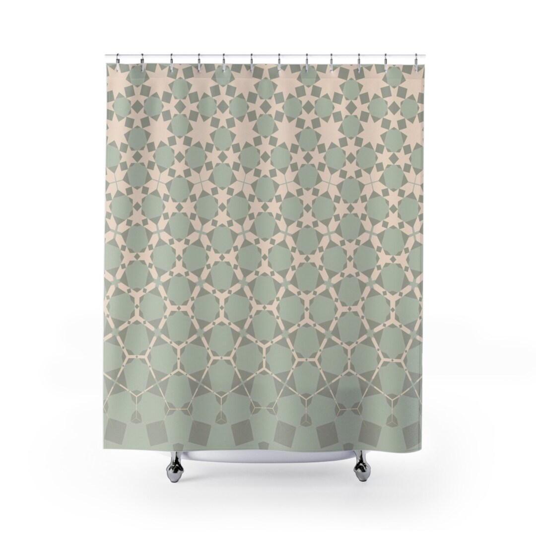 Sage Green and Beige Shower Curtain Sage Green Bathroom Decor Etsy