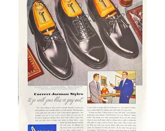 1955 Jarman Shoes Vintage Print Ad Retro Men's Shoe Photo Ad Memorabilia Mid Century Modern Men's Dress Shoes Photo Ad Collector Jarman Co.