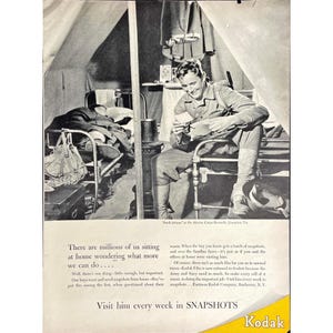 Kodak Film Vintage Print Ad 1943 Marine Corps Soldier Looking At Photos From Home Vintage WWII Memorabilia US Military Collectible