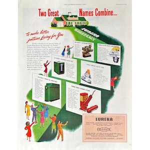 Eureka Vacuum Cleaner Vintage Print Ad 1945 Retro Appliance Ads Household Ad Vintage Home Heating Cooling Ads Mid Century Modern House Ads