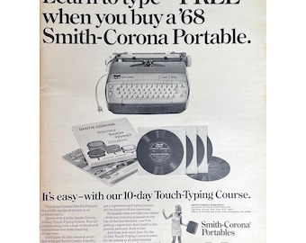 Smith Corona Typewriter 1968 Vintage Print Ad Learn To Type Memorabilia Portable Typewriter Photo Ad Mid Century Modern Typewriter Collector