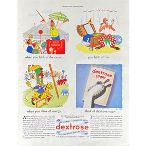 Dextrose Sugar Vintage Print Ad 1945 Retro Sugar Advertisement Memorabilia Ad Vintage Sugar Article Information Mid Century Modern Food Ads