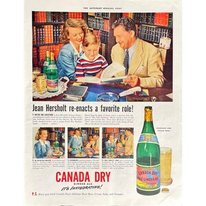 1941 Canada Dry Ginger Ale Vintage Print Ad Retro Soda Jean Hersholt Actress Canada Dry Memorabilia Vintage Soft Drink Ads Collector